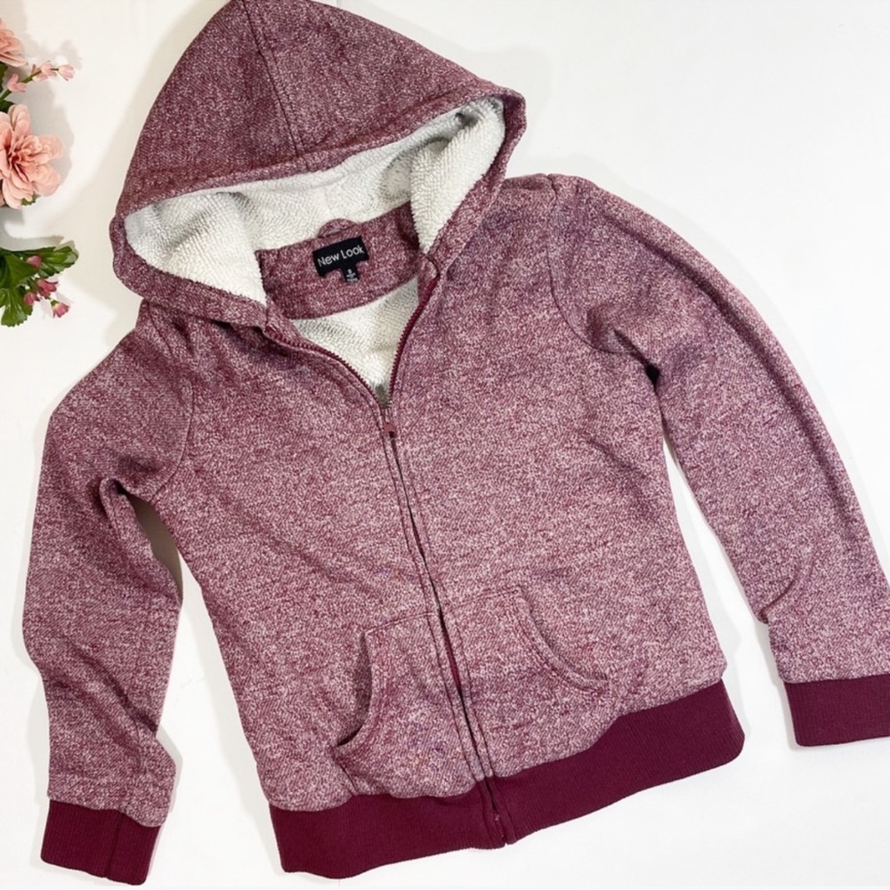NEW LOOK Burgundy Fleece Lined Zip Up Hoodie Sweater